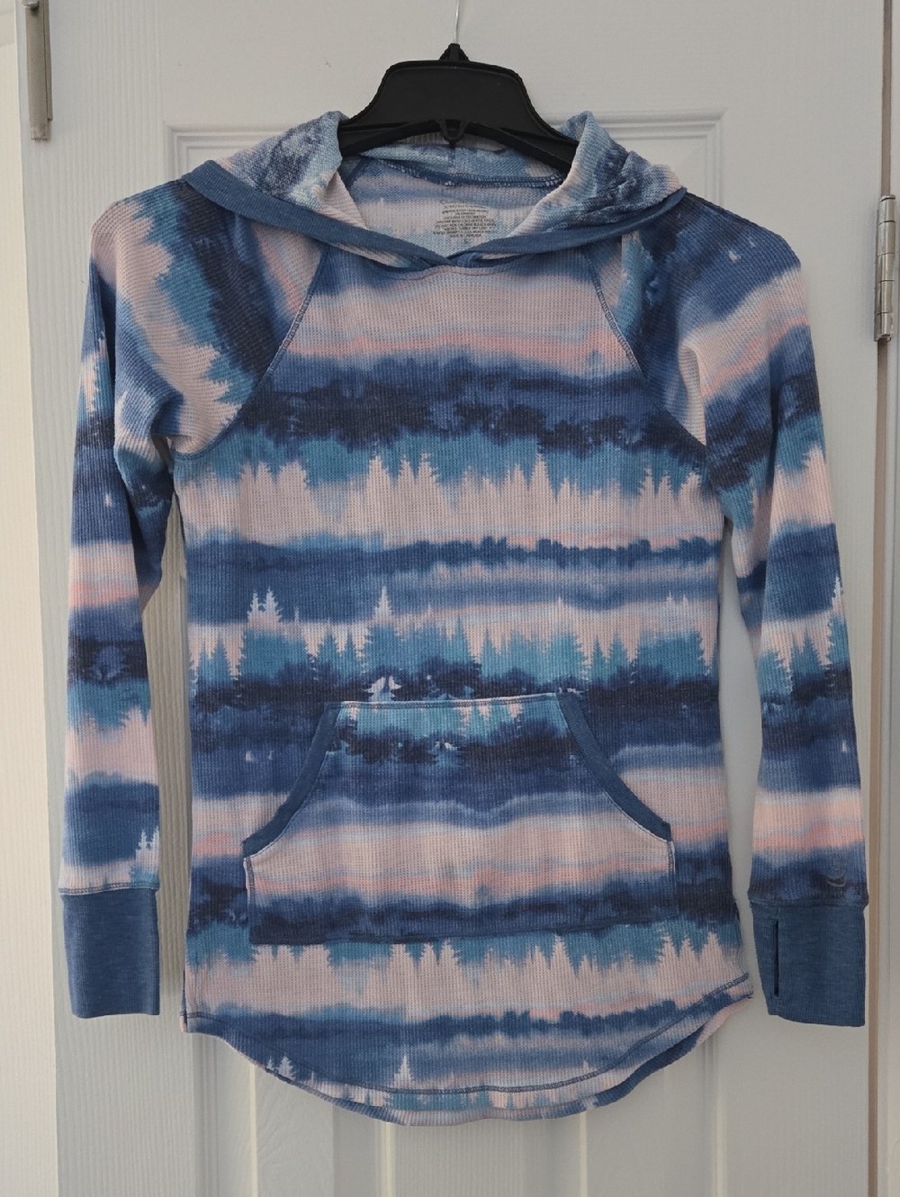 Cuddl Duds Blue and Pink Tie-Dye Waffle Knit Hoodie